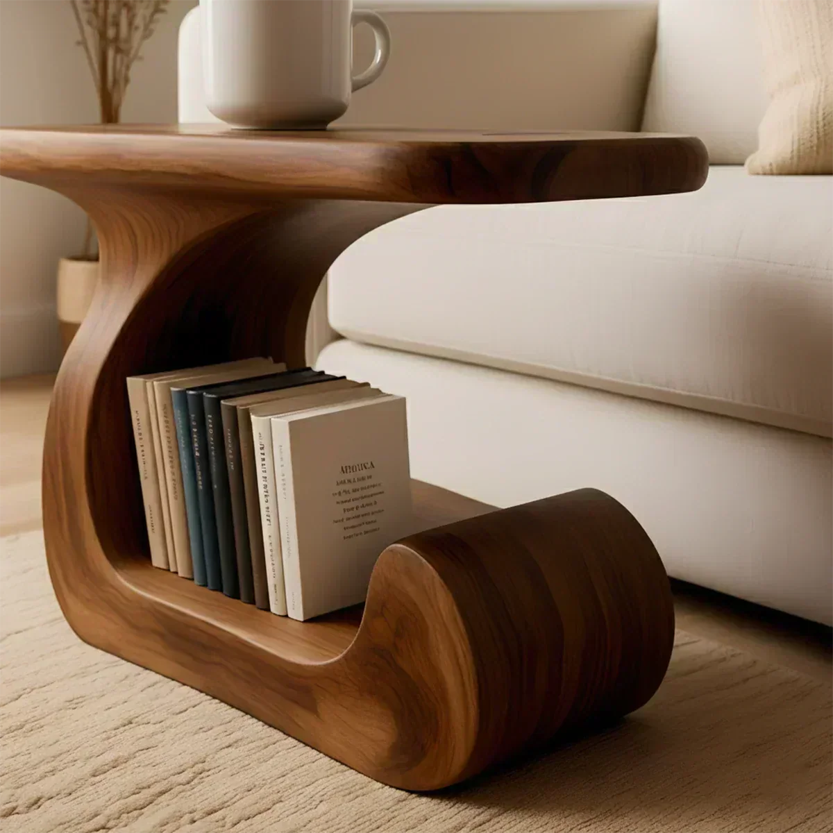 Solid Wood End Table – Modern Sculptural Flowform - Woodenecho