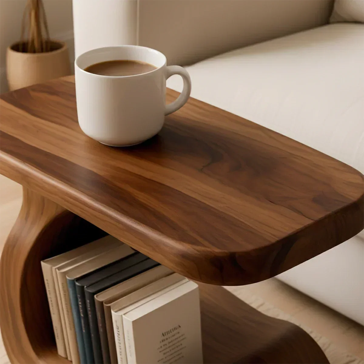 Solid Wood End Table – Modern Sculptural Flowform - Woodenecho