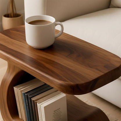 Solid Wood End Table – Modern Sculptural Flowform - Woodenecho