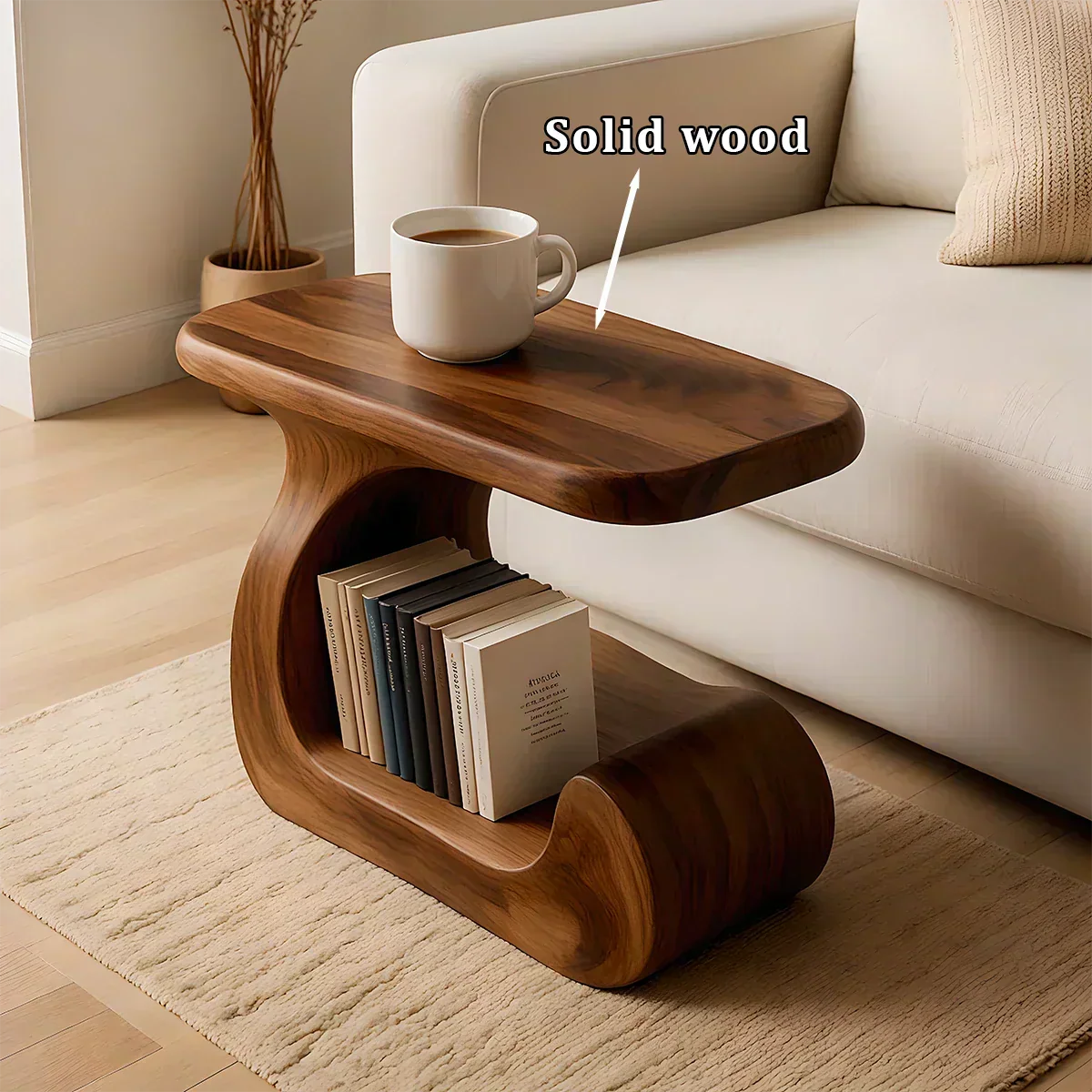 Solid Wood End Table – Modern Sculptural Flowform - Woodenecho