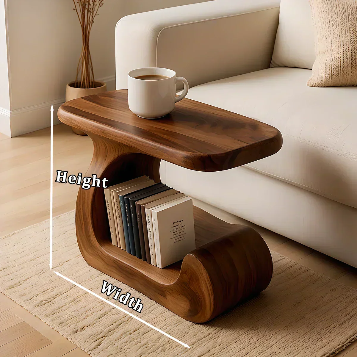 Solid Wood End Table – Modern Sculptural Flowform - Woodenecho