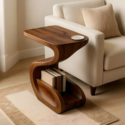 Solid Wood End Table – Modern Sculptural Flowform - Woodenecho