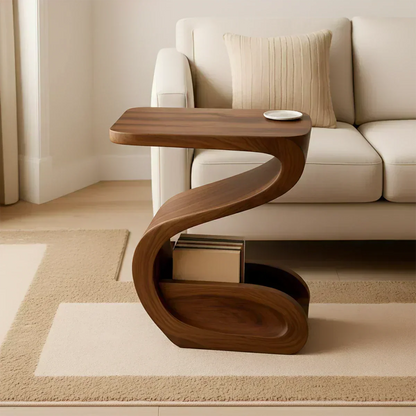 Solid Wood End Table – Modern Sculptural Flowform - Woodenecho