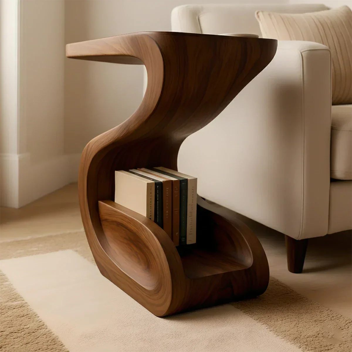 Solid Wood End Table – Modern Sculptural Flowform - Woodenecho