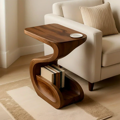 Solid Wood End Table – Modern Sculptural Flowform - Woodenecho