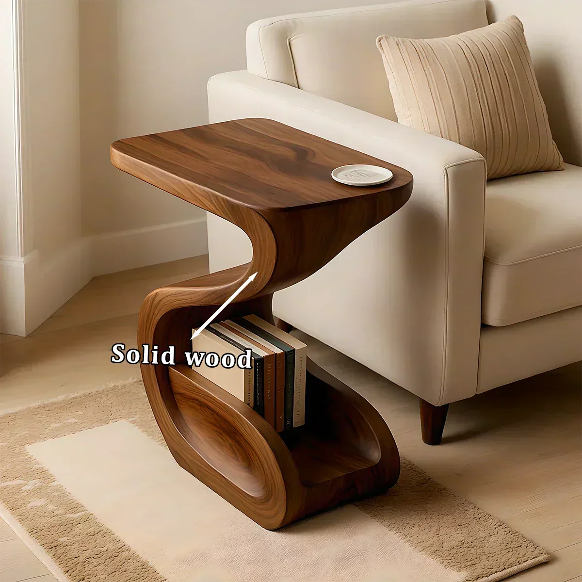 Solid Wood End Table – Modern Sculptural Flowform - Woodenecho