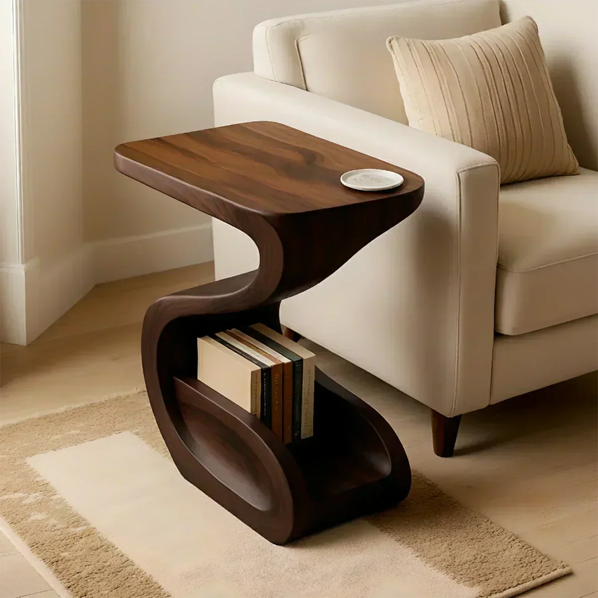 Solid Wood End Table – Modern Sculptural Flowform - Woodenecho