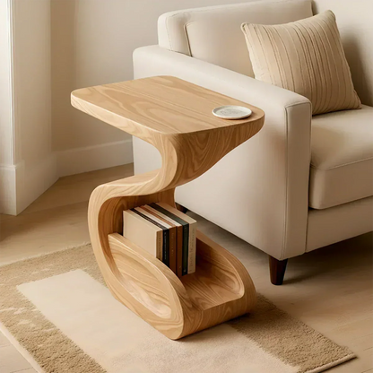 Solid Wood End Table – Modern Sculptural Flowform - Woodenecho