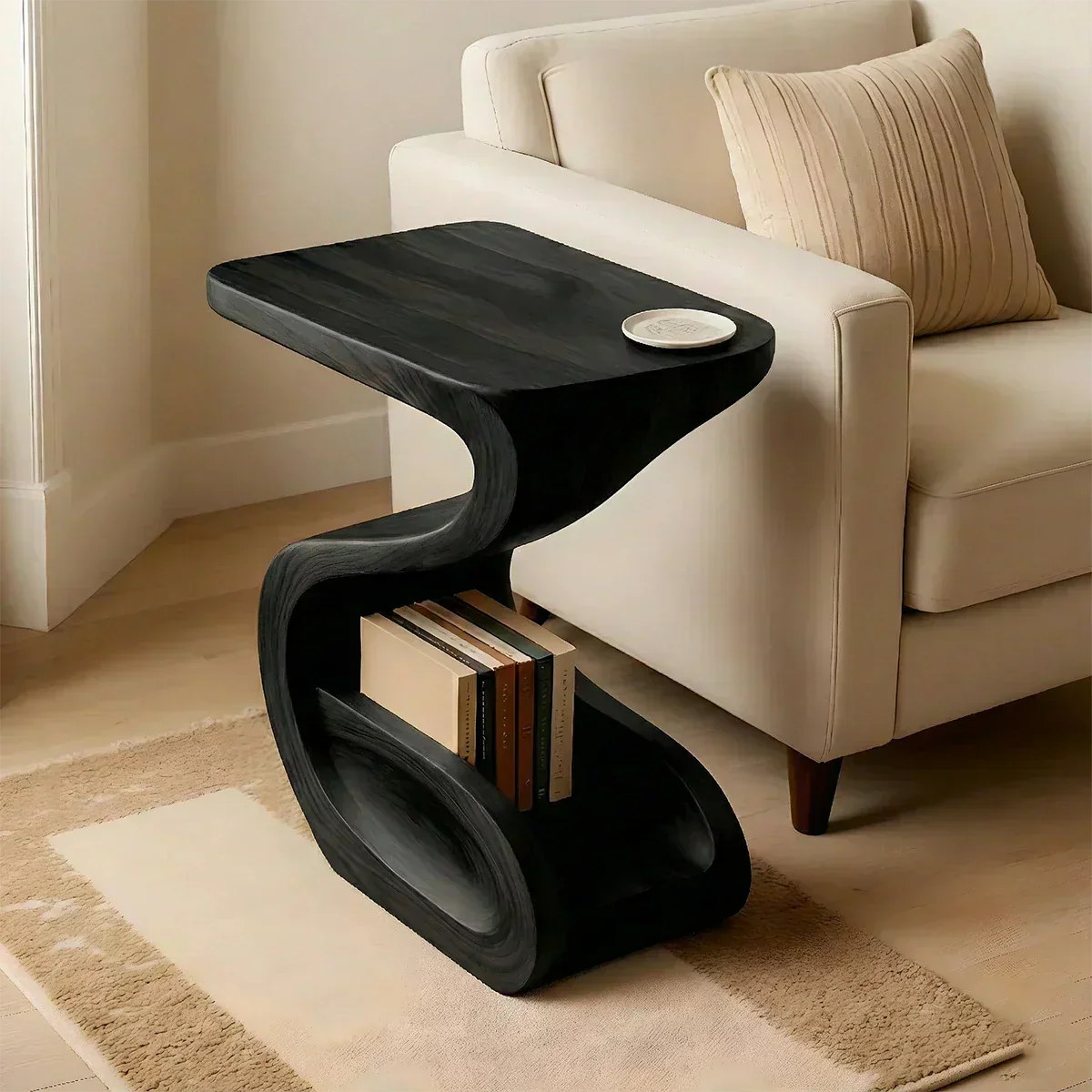 Solid Wood End Table – Modern Sculptural Flowform - Woodenecho