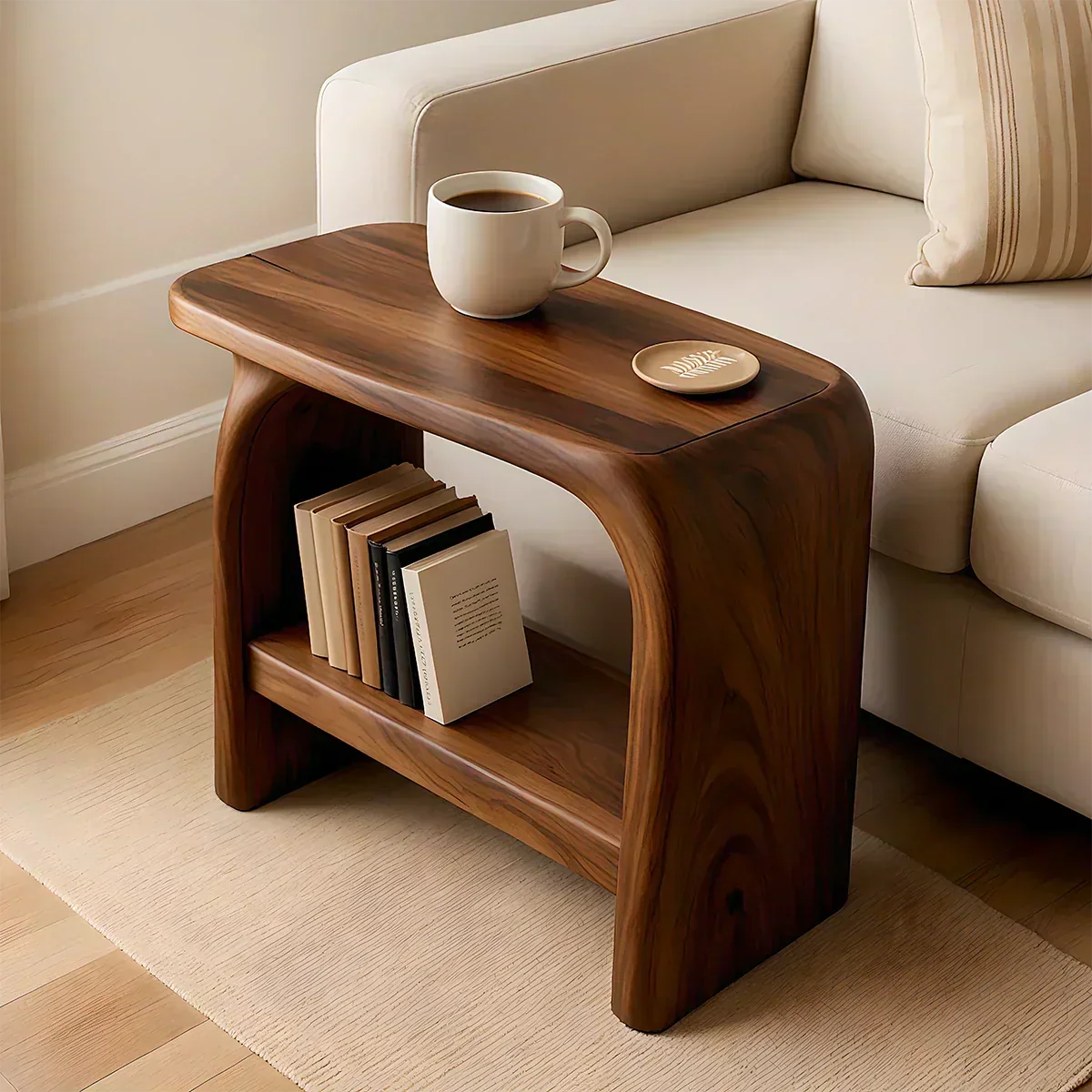 Solid Wood End Table – Modern Sculptural Flowform - Woodenecho