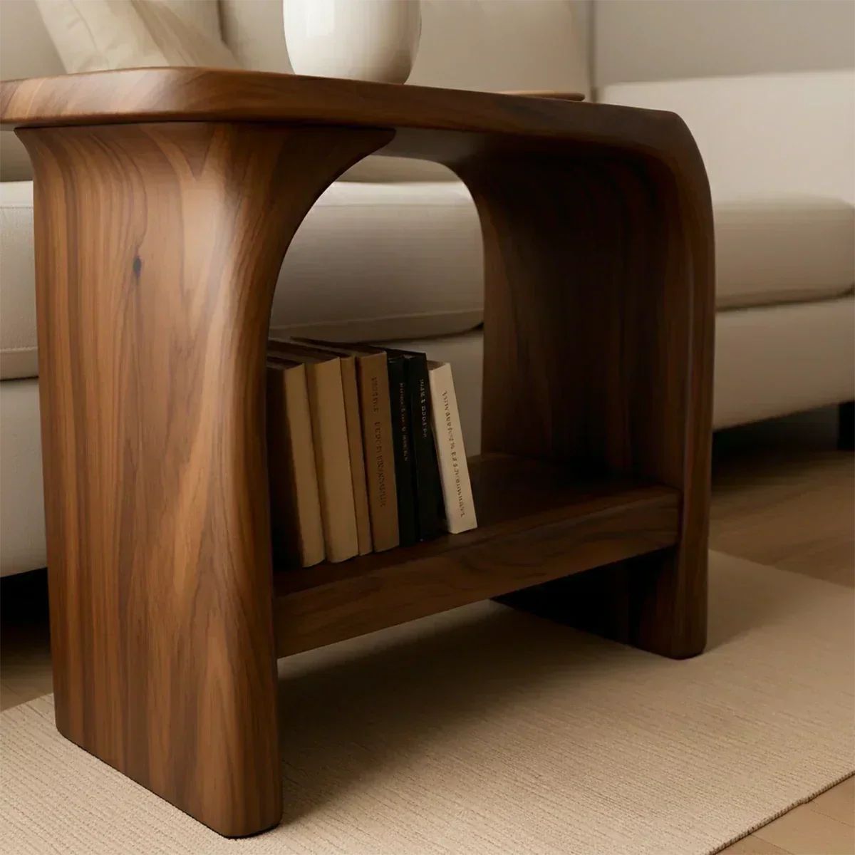 Solid Wood End Table – Modern Sculptural Flowform - Woodenecho