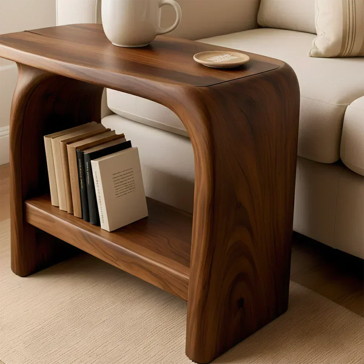Solid Wood End Table – Modern Sculptural Flowform - Woodenecho