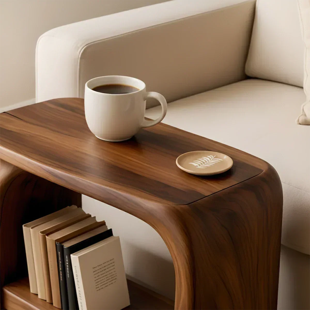 Solid Wood End Table – Modern Sculptural Flowform - Woodenecho