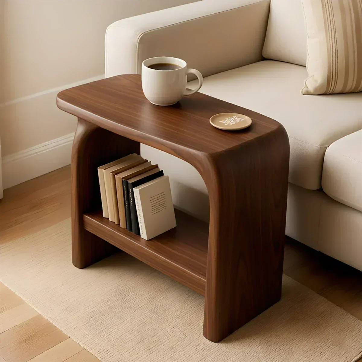 Solid Wood End Table – Modern Sculptural Flowform - Woodenecho