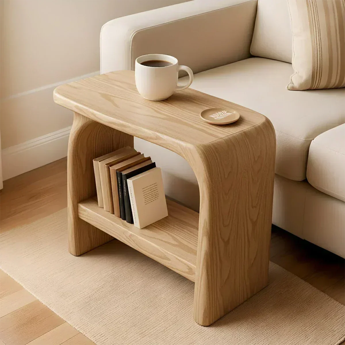 Solid Wood End Table – Modern Sculptural Flowform - Woodenecho