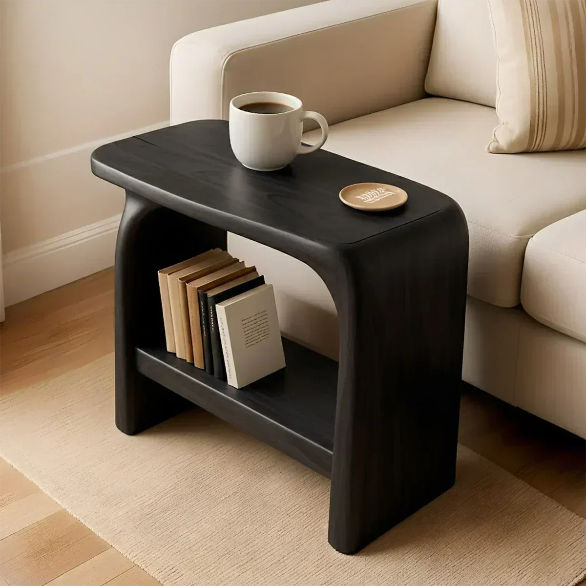 Solid Wood End Table – Modern Sculptural Flowform - Woodenecho