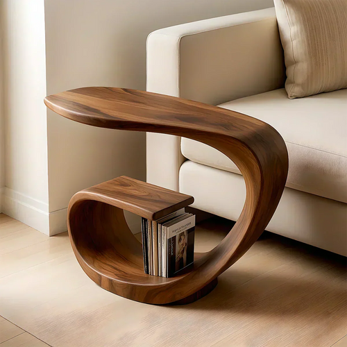 Solid Wood End Table – Sculptural Rustic Elegance - Woodenecho