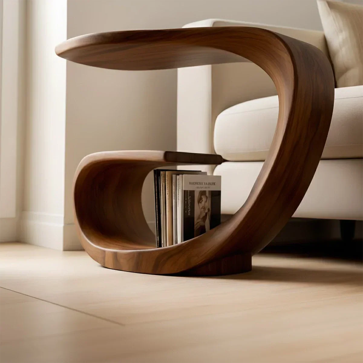 Solid Wood End Table – Sculptural Rustic Elegance - Woodenecho