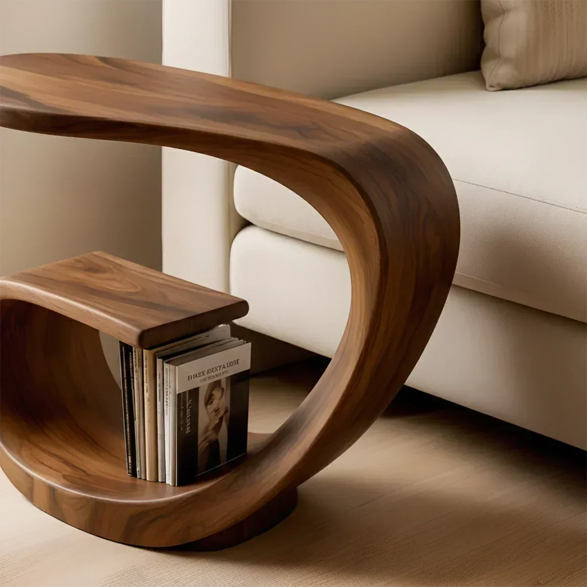 Solid Wood End Table – Sculptural Rustic Elegance - Woodenecho
