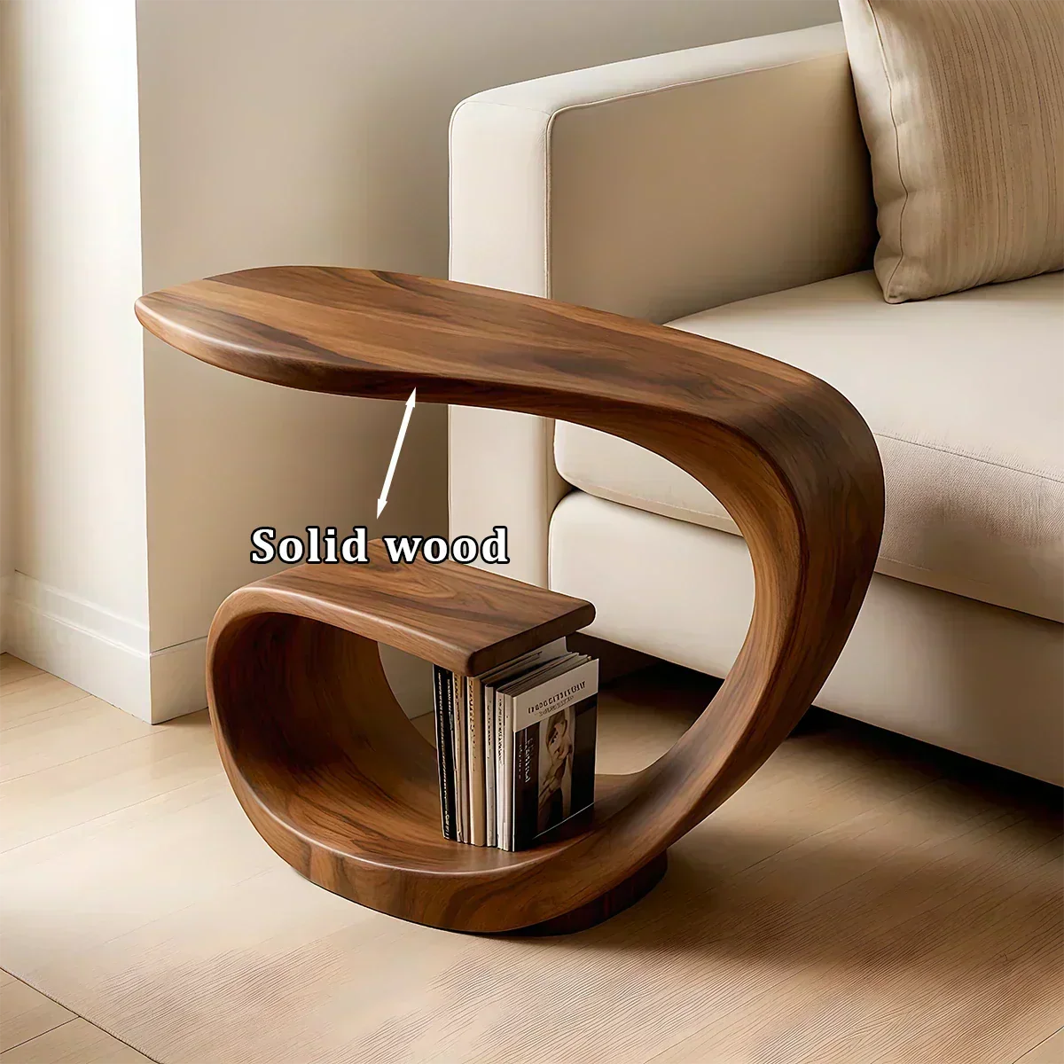 Solid Wood End Table – Sculptural Rustic Elegance - Woodenecho