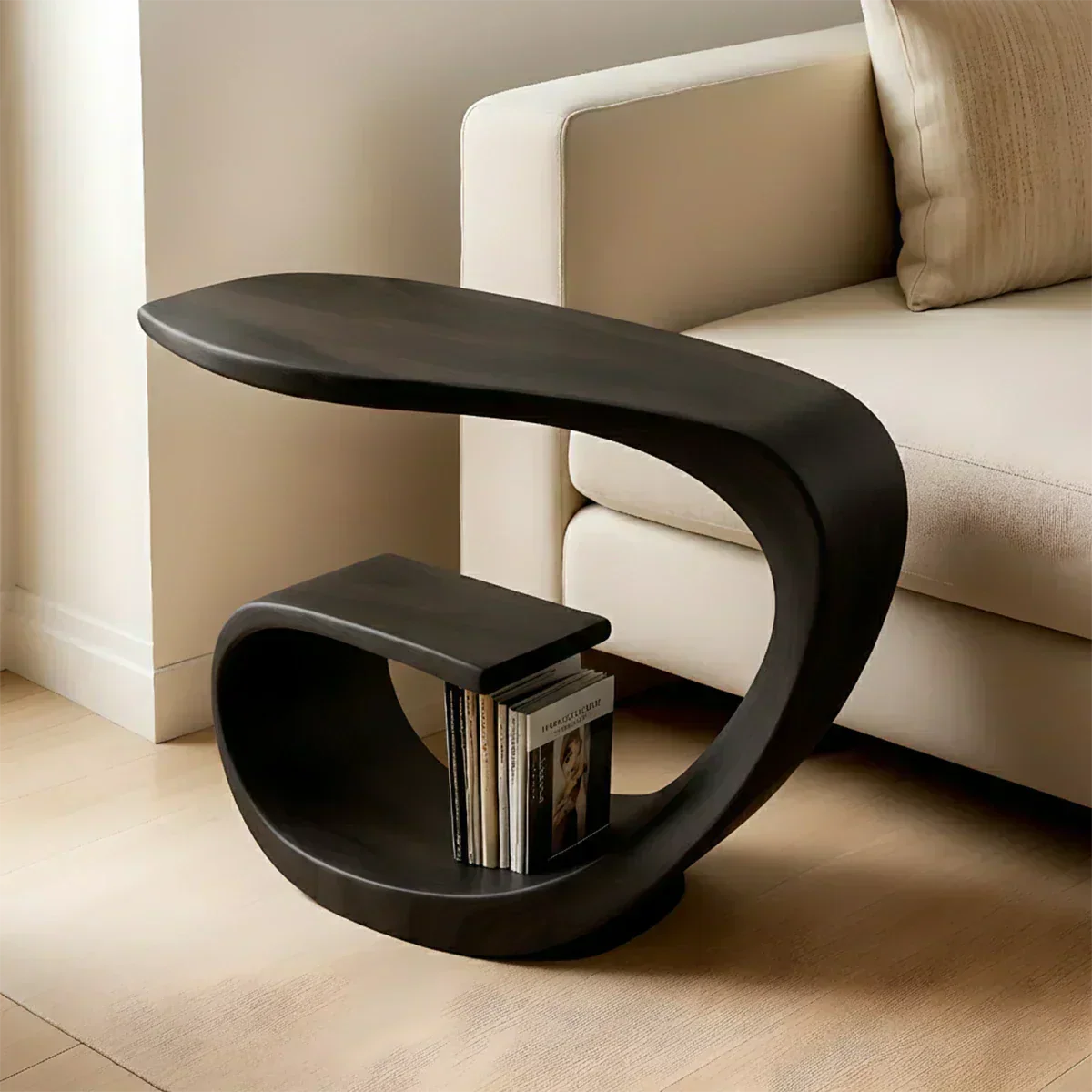 Solid Wood End Table – Sculptural Rustic Elegance - Woodenecho