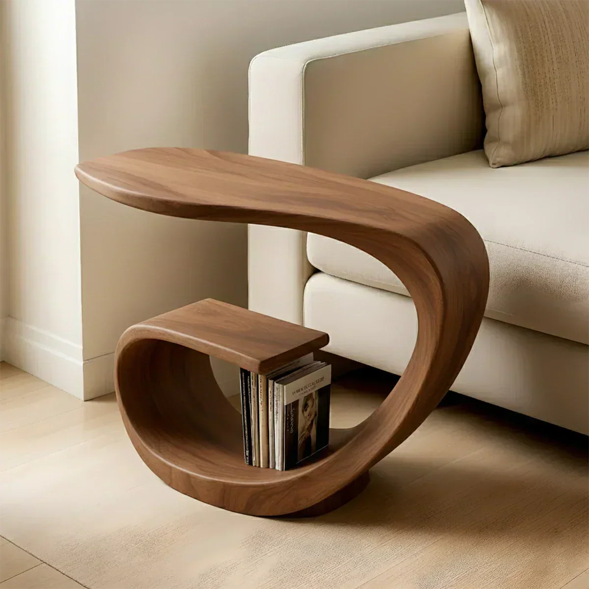 Solid Wood End Table – Sculptural Rustic Elegance - Woodenecho