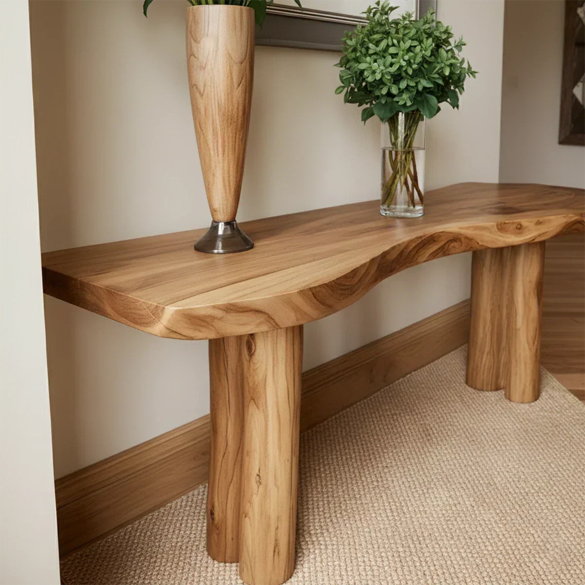 Solid Wood Entry Console Table with Rounded Log Legs - Rustirawood