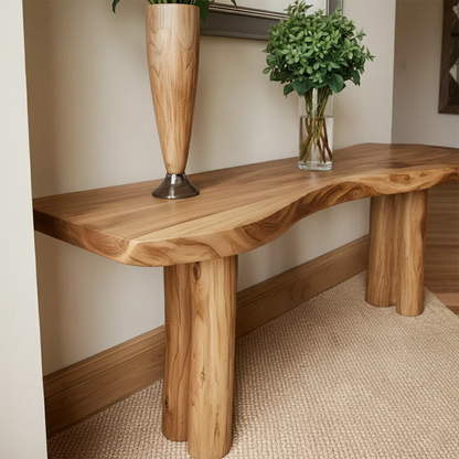 Solid Wood Entry Console Table with Rounded Log Legs - Rustirawood