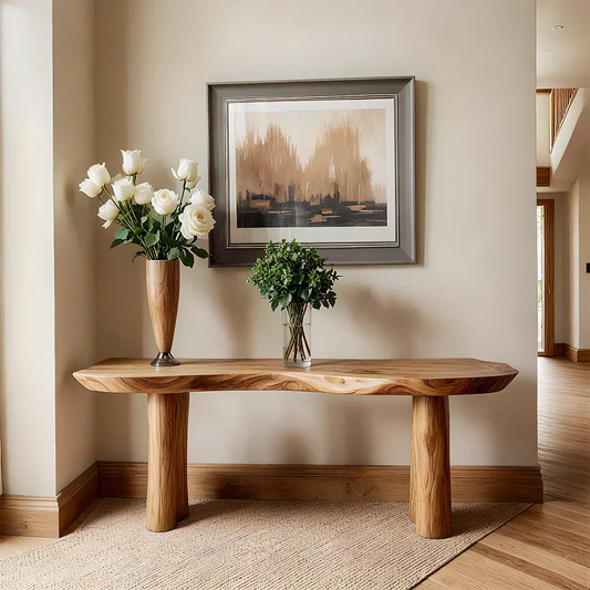 Solid Wood Entry Console Table with Rounded Log Legs - Woodenecho