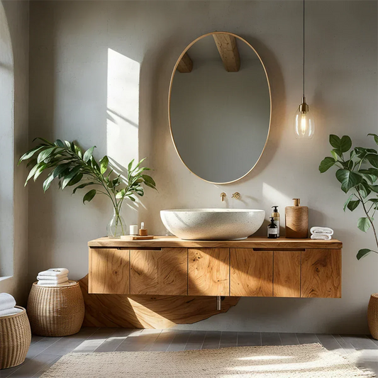 Solid Wood Floating Vanity with Stone Basin - Elitegemse