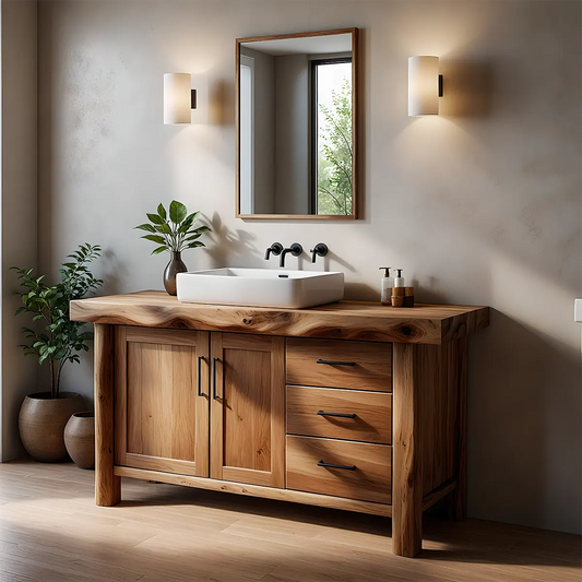 Solid Wood Live Edge Bathroom Vanity with Cabinet & Drawers - Elitegemse