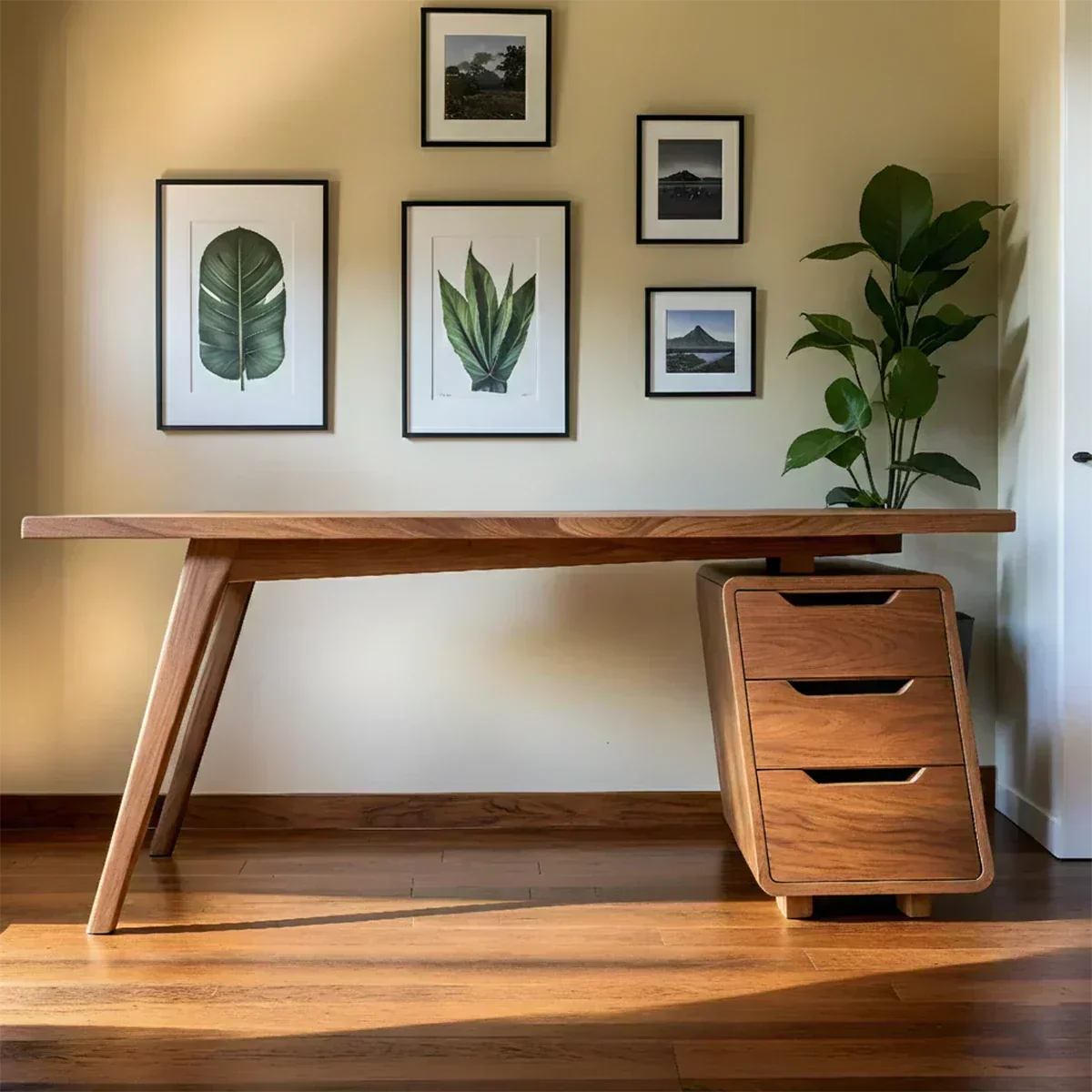 Solid Wood Modern Desk with Integrated Drawer Unit - Woodenecho