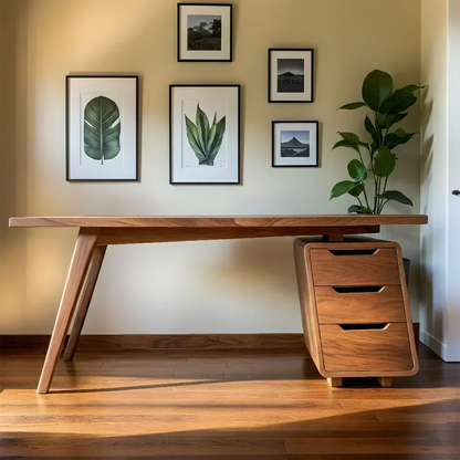 Solid Wood Modern Desk with Integrated Drawer Unit - Woodenecho