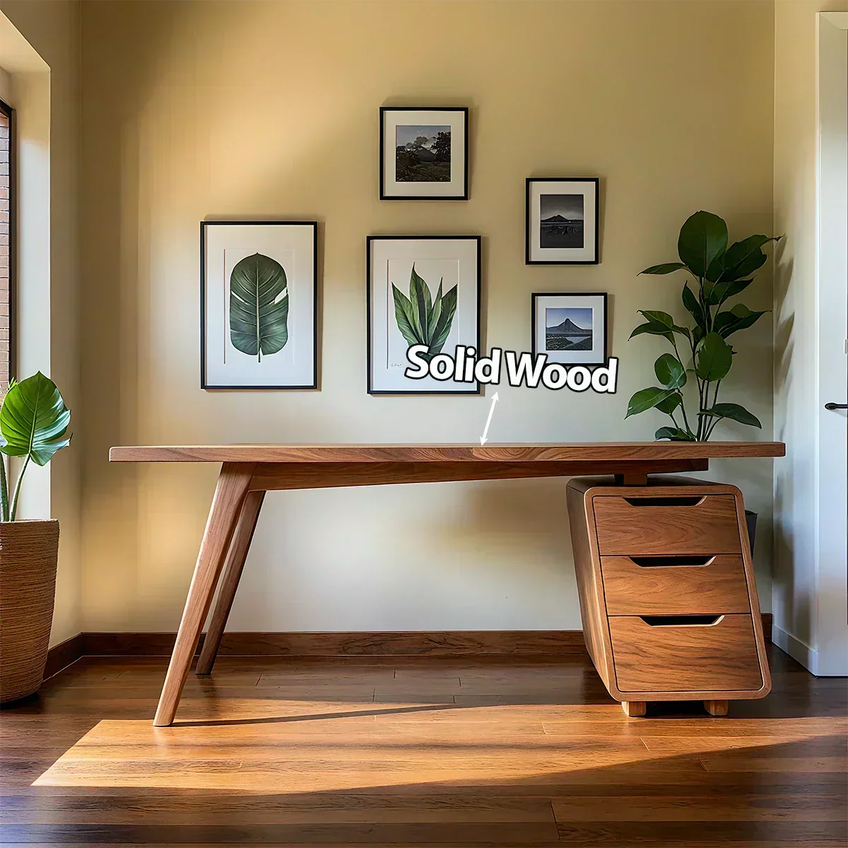Solid Wood Modern Desk with Integrated Drawer Unit - Woodenecho