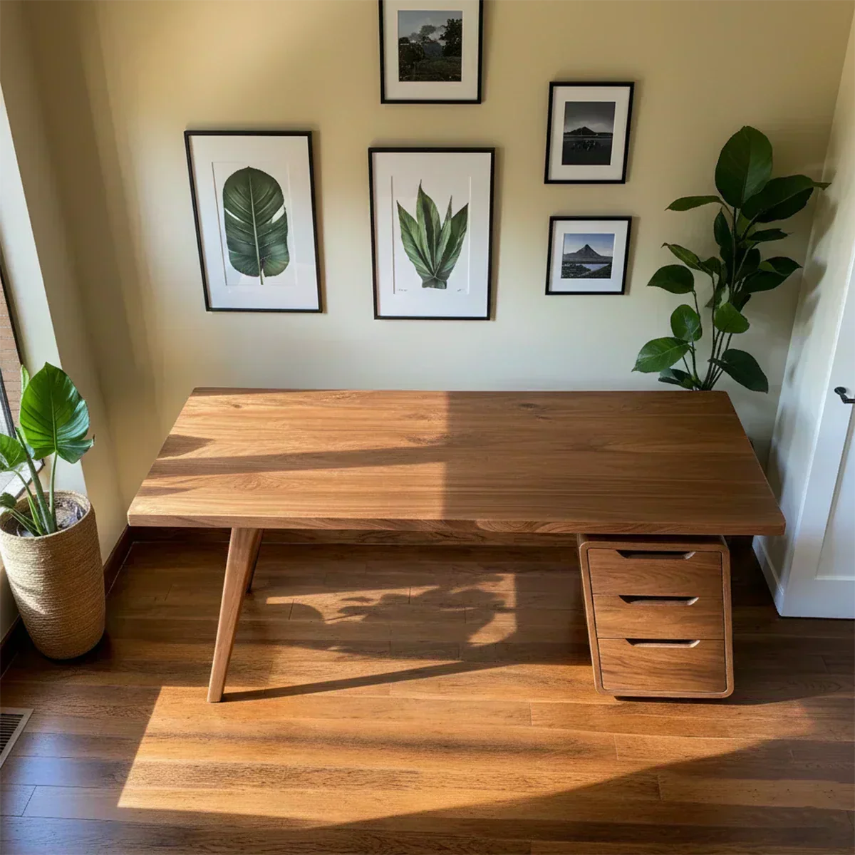 Solid Wood Modern Desk with Integrated Drawer Unit - Woodenecho