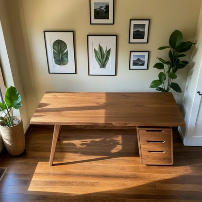Solid Wood Modern Desk with Integrated Drawer Unit - Woodenecho