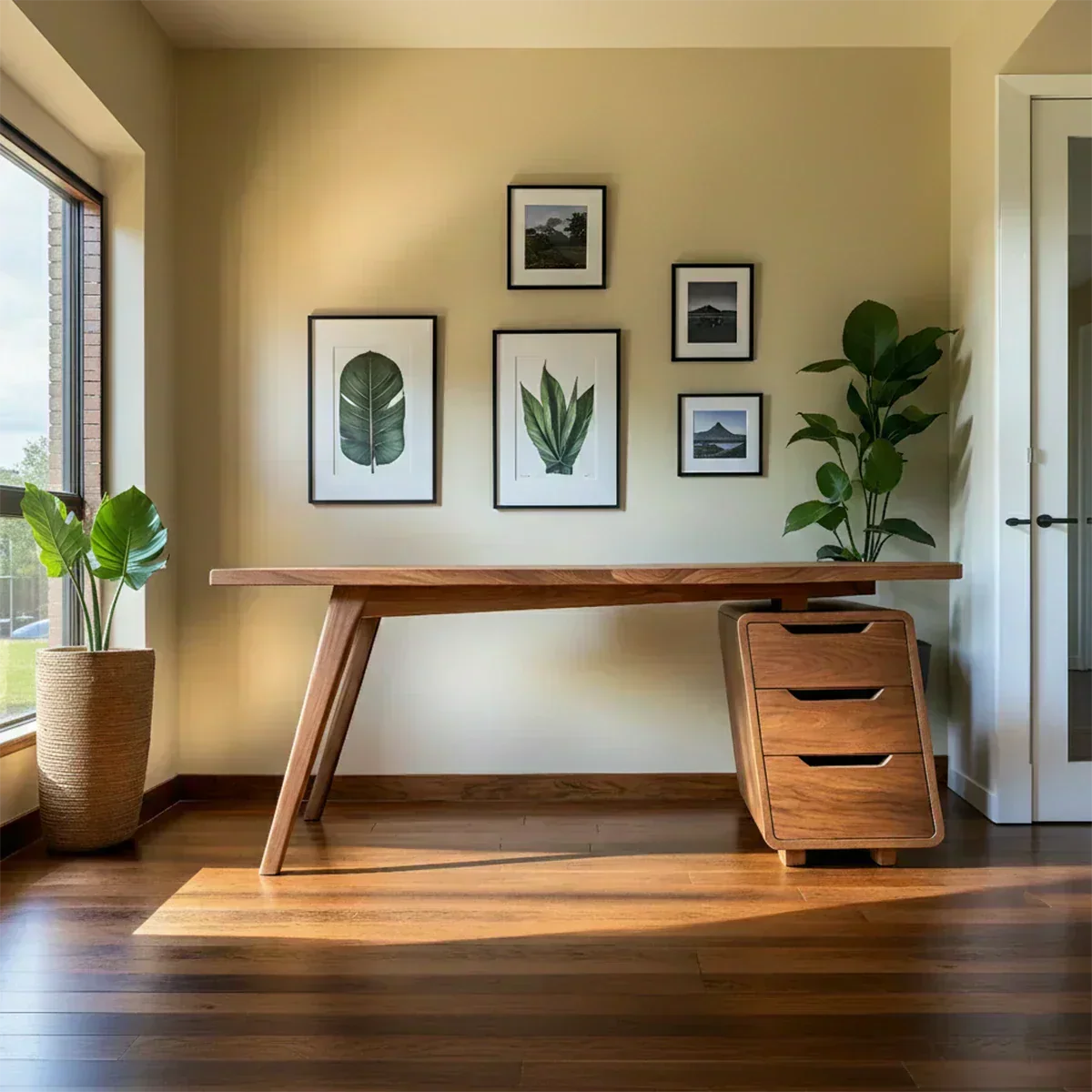 Solid Wood Modern Desk with Integrated Drawer Unit - Woodenecho