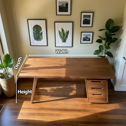 Solid Wood Modern Desk with Integrated Drawer Unit - Woodenecho