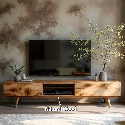 Solid Wood Modern TV Stand – Natural Finish Media Console - Elitegemse