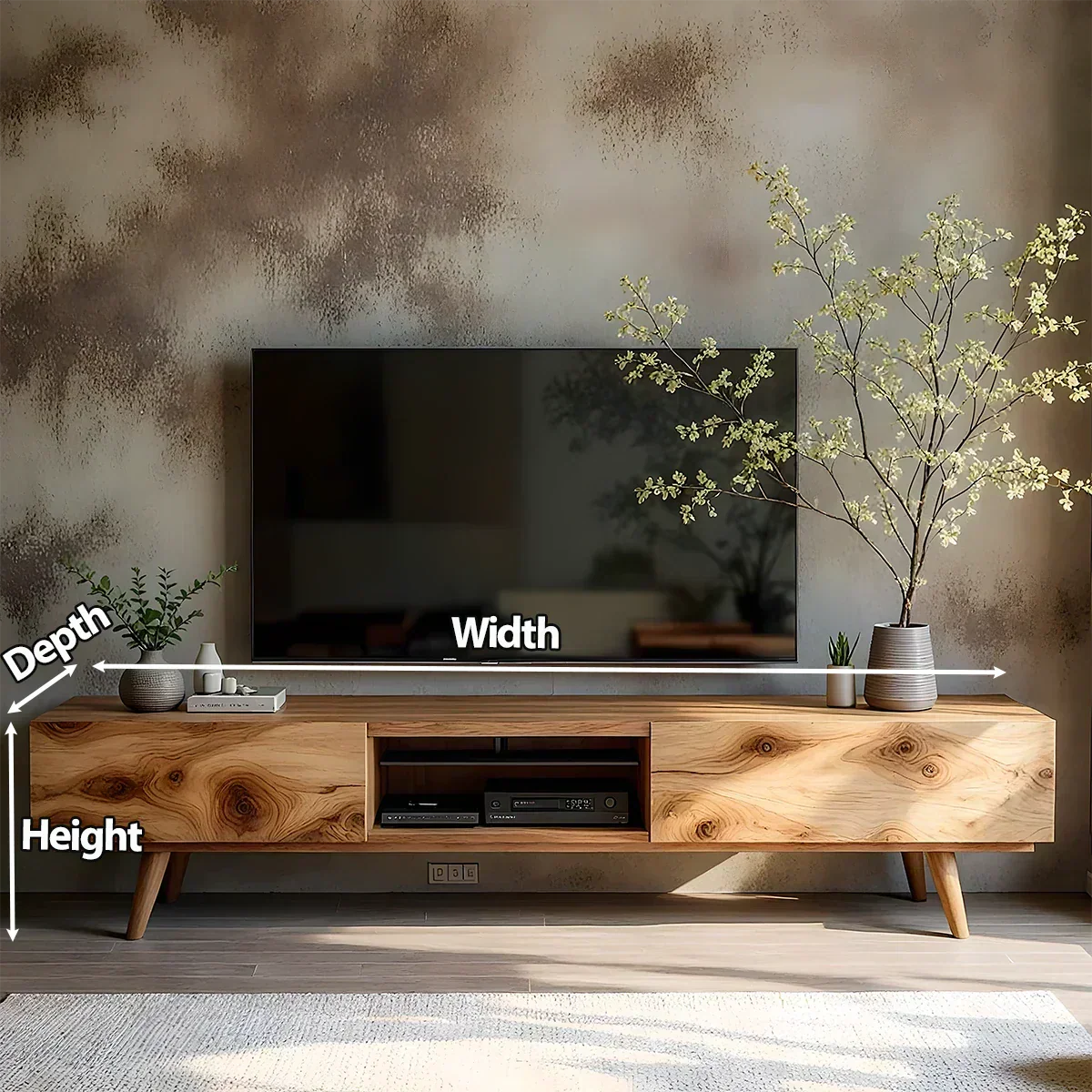 Solid Wood Modern TV Stand – Natural Finish Media Console - Elitegemse