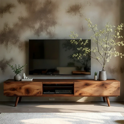 Solid Wood Modern TV Stand – Natural Finish Media Console - Elitegemse