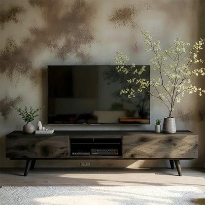 Solid Wood Modern TV Stand – Natural Finish Media Console - Elitegemse
