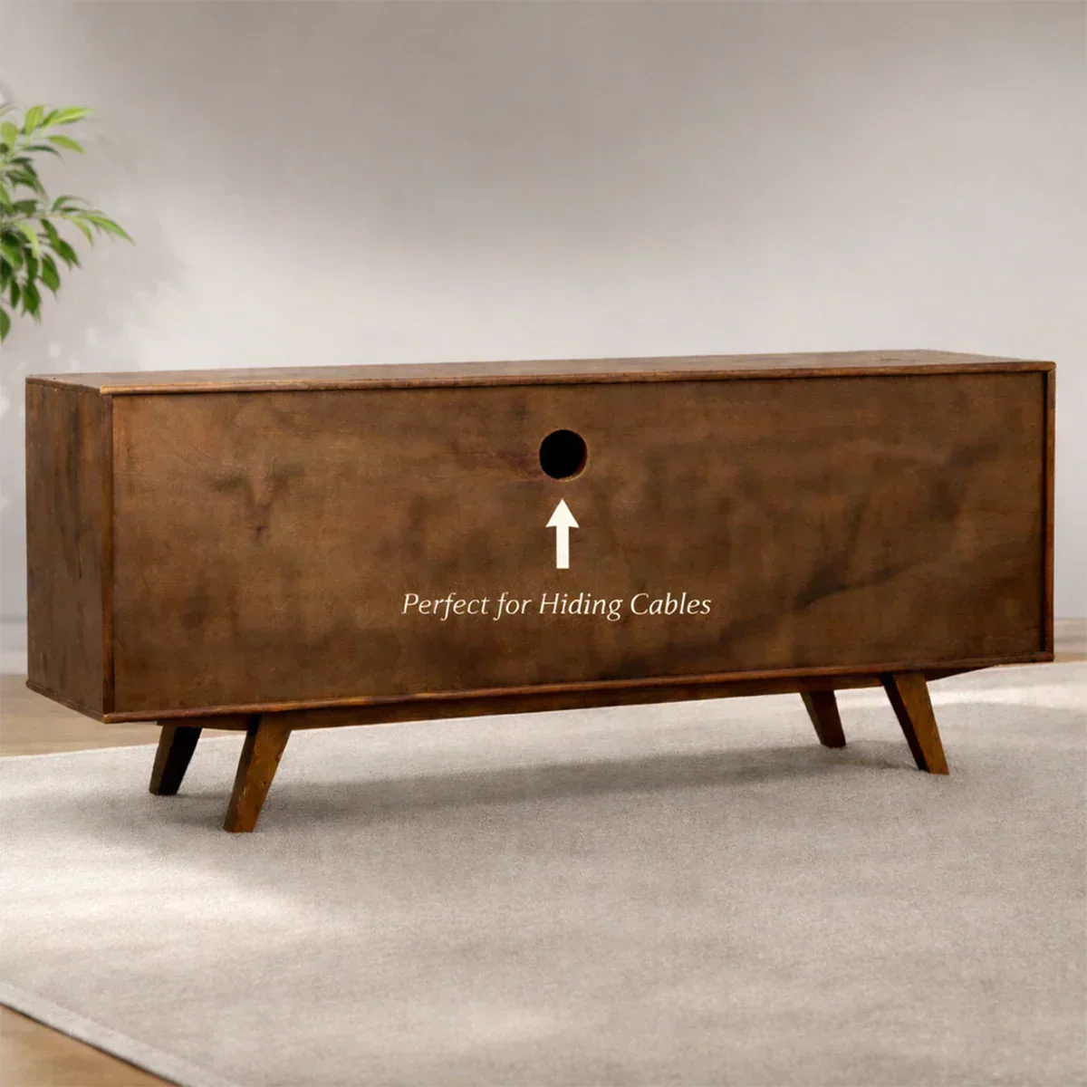 Solid Wood Modern TV Stand – Natural Finish Media Console - Elitegemse