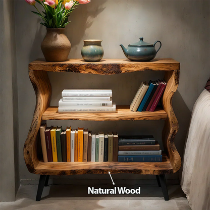 Solid Wood Nightstand – Curved Bookshelf Design - Rustirawood