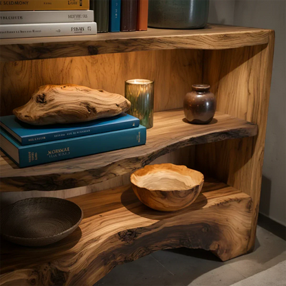 Solid Wood Nightstand – Natural Flow Design - Rustirawood