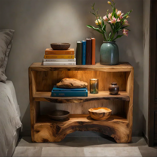 Solid Wood Nightstand – Natural Flow Design - Woodenecho