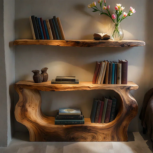 Solid Wood Sculptural Nightstand – Live-Edge Form - Woodenecho