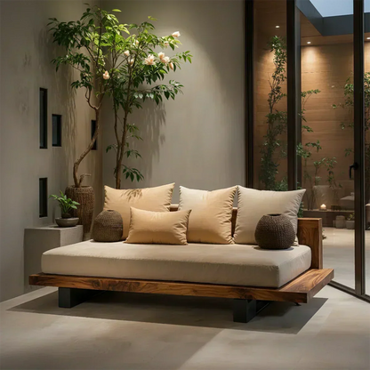 Solid Wood Sofa – Japandi Sanctuary of Calm - Woodenecho