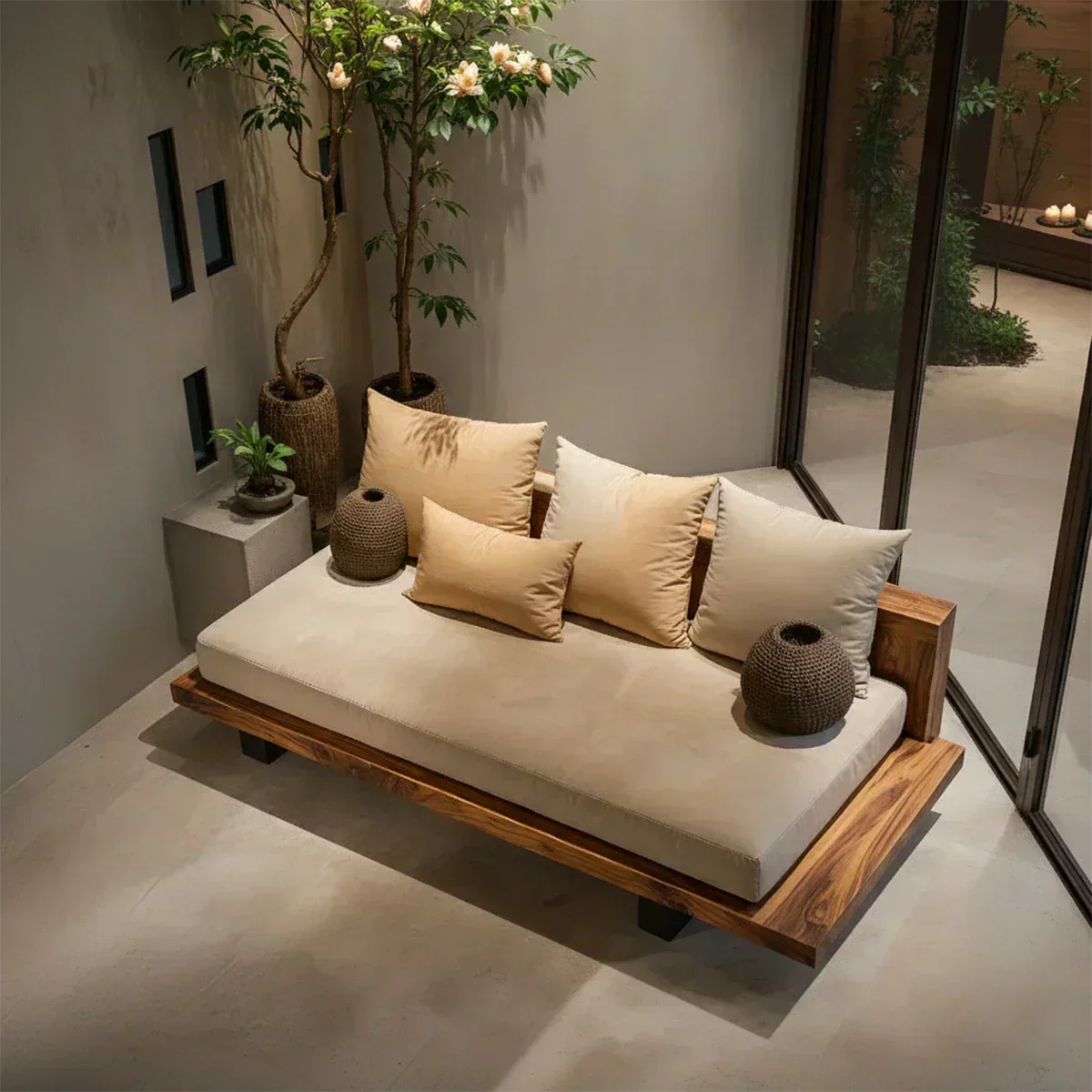 Solid Wood Sofa – Japandi Sanctuary of Calm - Woodenecho