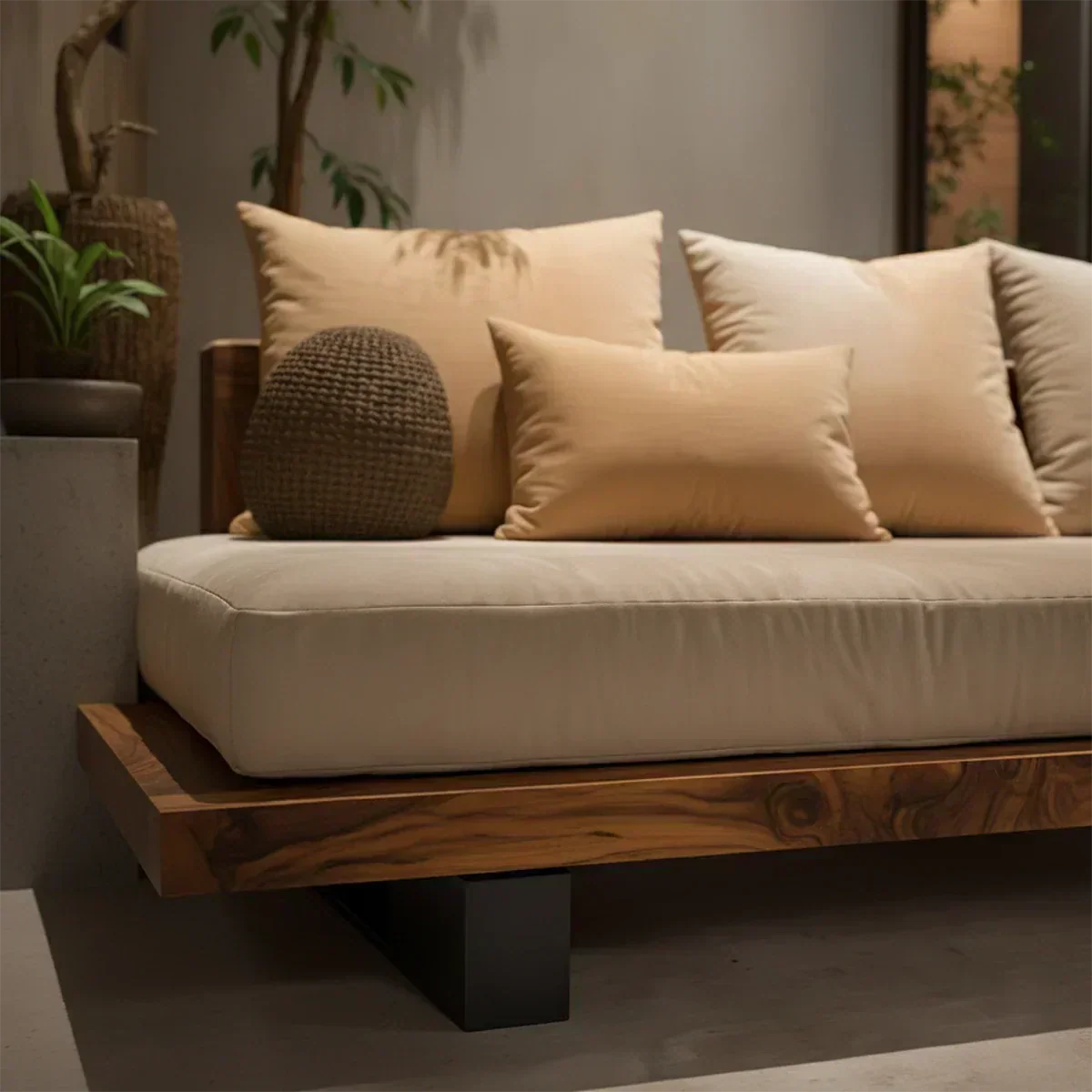 Solid Wood Sofa – Japandi Sanctuary of Calm - Woodenecho